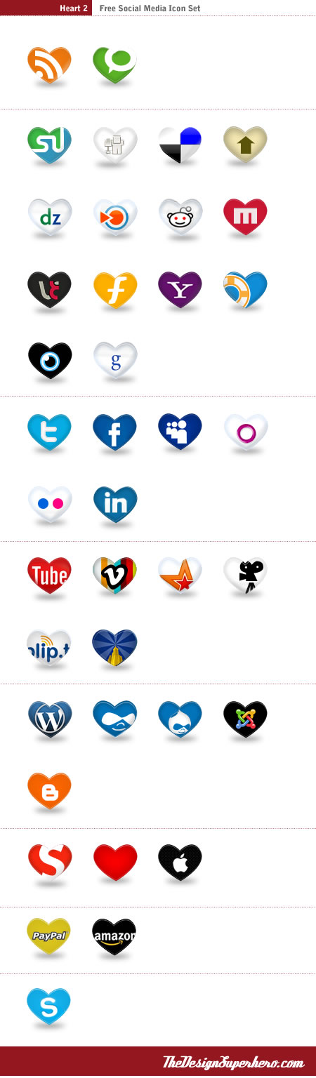 Heart v2 Free Social Icon set in heart shape